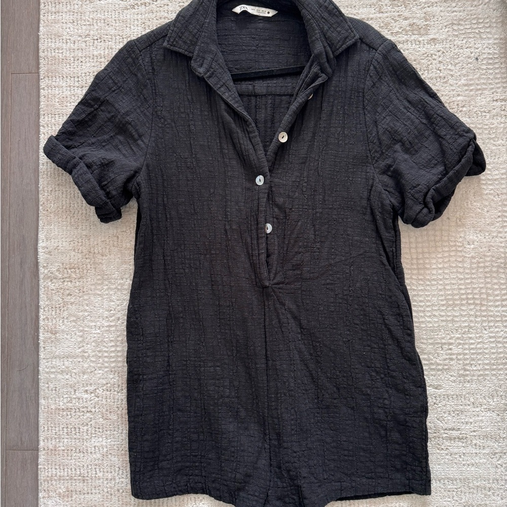 Madewell Black Button-Up Romper